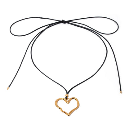 Youthway Trendy Pleated Wax Rope Line Stainless Steel Love Pendant Necklace For Women Personalized Jewelry Gift