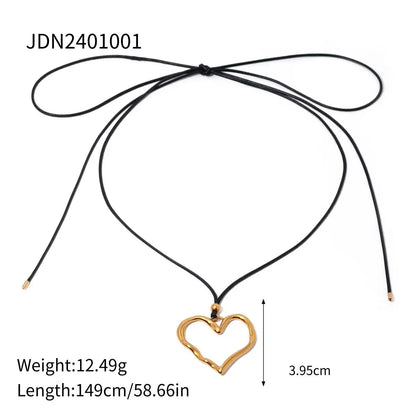 Youthway Trendy Pleated Wax Rope Line Stainless Steel Love Pendant Necklace For Women Personalized Jewelry Gift