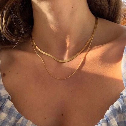 18K Gold Plated Stainless Steel Thick Cuban Chain Necklace For Women Punk Miami Double Layered Snake Chain Choker Neckalce