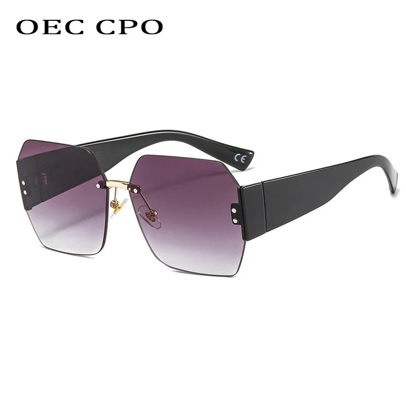 OEC CPO Fashion Rimless Sunglasses Women Square Goggle Glasses Female Brand Trend Flower Legs Shades Uv400 Vintage Eyeglasses