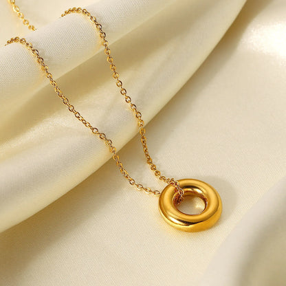 Fashion 18k Gold Plated Stainless Steel Tarnish Free Female Jewelry Cubic Zirconia Circle Hollow Pendant Necklace for Women