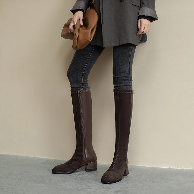 Thick Heel Round Toe Non-Slip Women's Knee-Length Boots