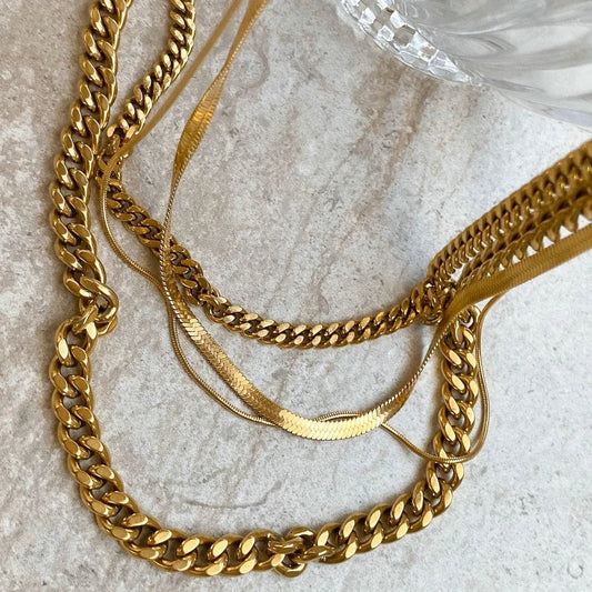 18K Gold Plated Stainless Steel Thick Cuban Chain Necklace For Women Punk Miami Double Layered Snake Chain Choker Neckalce