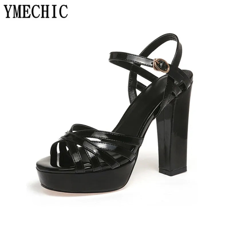 YMECHIC Cross Strap Open Toe Square Women High Heels Sandal Silver Black Party Office Ladies Platform Heel Summer Shoes Sandal