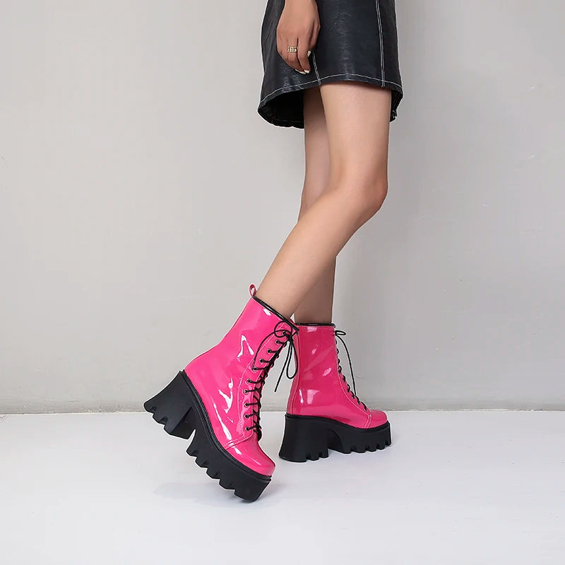 Leather Street Fashion Style Boots With Cross Straps