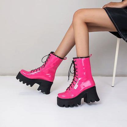 Leather Street Fashion Style Boots With Cross Straps