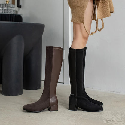 Thick Heel Round Toe Non-Slip Women's Knee-Length Boots