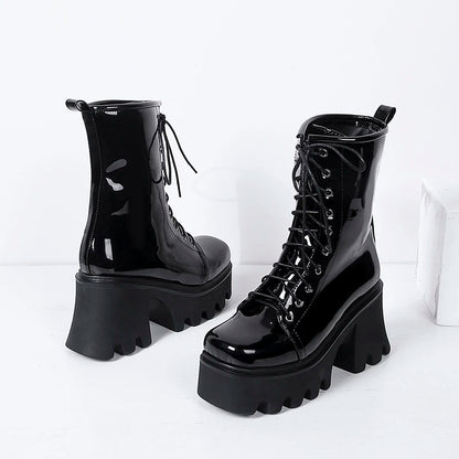 Leather Street Fashion Style Boots With Cross Straps