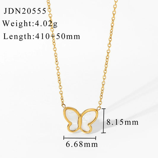 18K Gold Plated Stainless Steel Natural White Shell Butterfly Hoop Huggie Earrings For Women Elegant Butterfly Choker Necklace