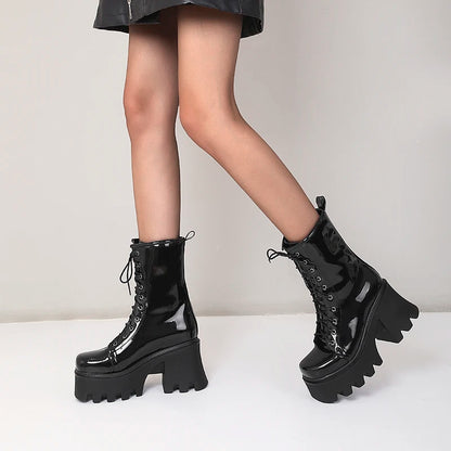 Leather Street Fashion Style Boots With Cross Straps