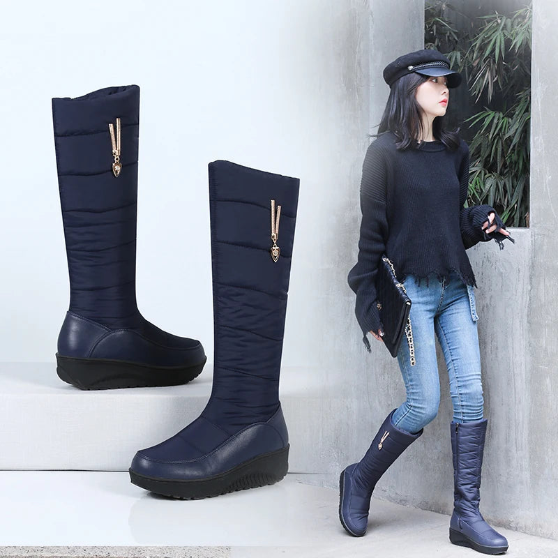 2024 New  Waterproof Down Cloth Space Cotton Snow Boots Plush Lining Heightening Thick Bottom Winter Warm Shoes Down Boots