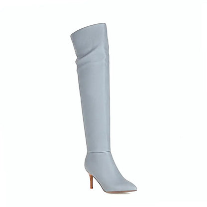 Fashion Trend Wood Grain Heel Stretch Knee-Length Boots Winter Women's Shoes