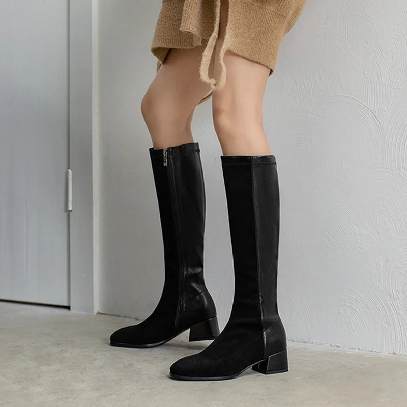 Thick Heel Round Toe Non-Slip Women's Knee-Length Boots