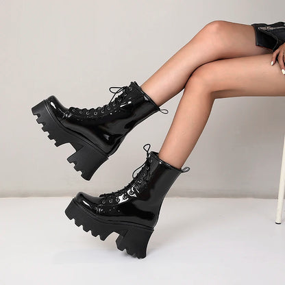 Leather Street Fashion Style Boots With Cross Straps