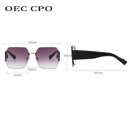 OEC CPO Fashion Rimless Sunglasses Women Square Goggle Glasses Female Brand Trend Flower Legs Shades Uv400 Vintage Eyeglasses