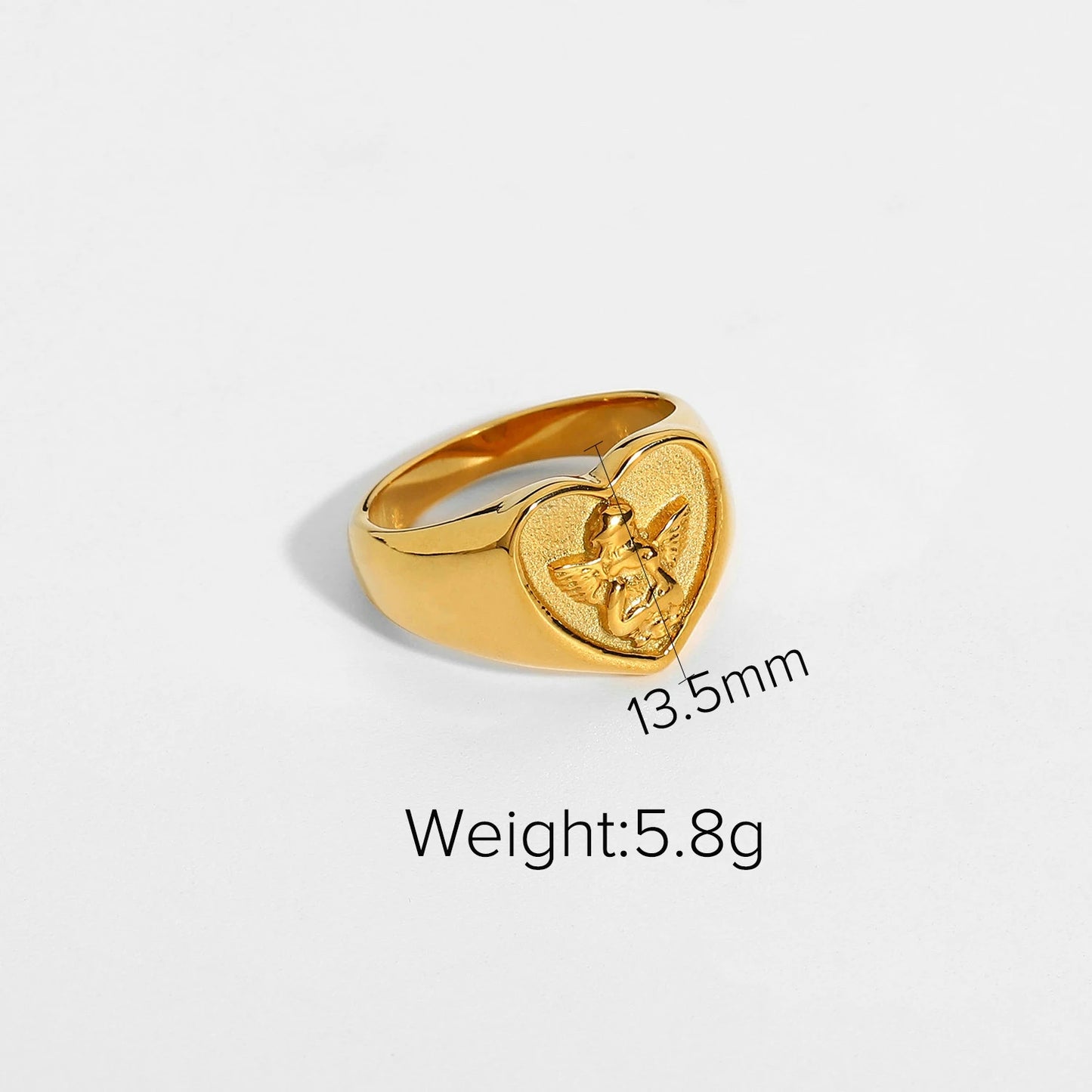 18K Gold Plated 316L Stainless Steel Heart Shape Angel Rings For Women Retro Chunky Rings Jewelry Accessories