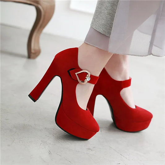 YMECHIC 2024 Spring Women‘s’ Mary Jane Shoes Platform High Heels Red Black Office Party Woman Shoes High Heel Pumps Plus Size 43