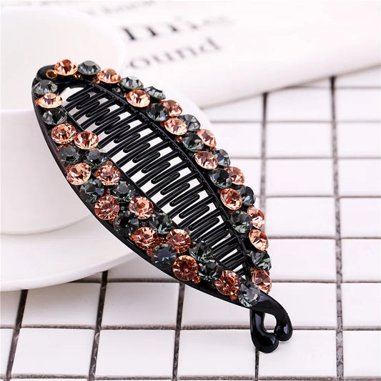 Luxury Pony Hair 12cm large size Crystal Long colorful rhinestones fish banana hair claw clip Hair Accessories for women 1 Piece