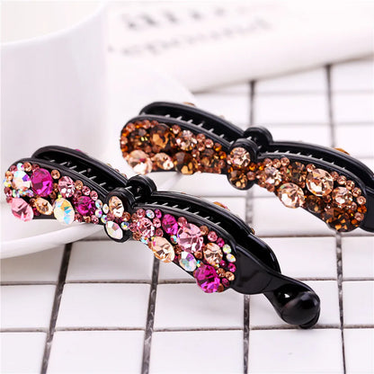 9.8cm Long Bow knot Banana Clip Barrette Fashion New Hair Clips for Women Rhinestone Pony Hair Accessories Harp nana Clips