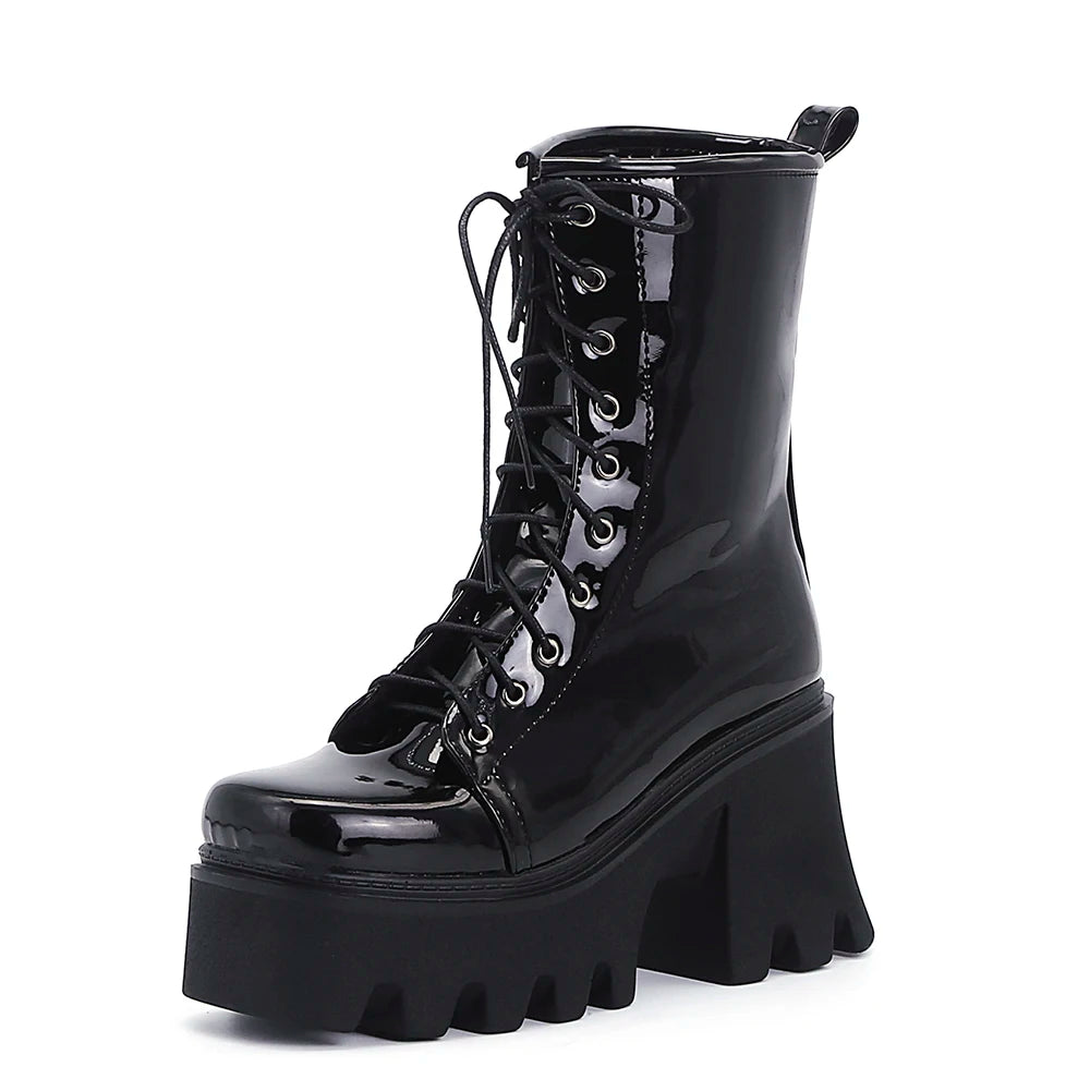 Leather Street Fashion Style Boots With Cross Straps