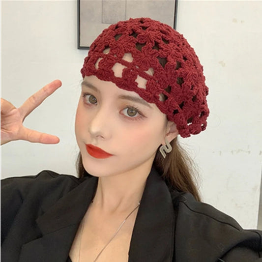 Knitted beret hat women winter hat handmade crochet painter hat solid color wild pumpkin hat literary retro women hat