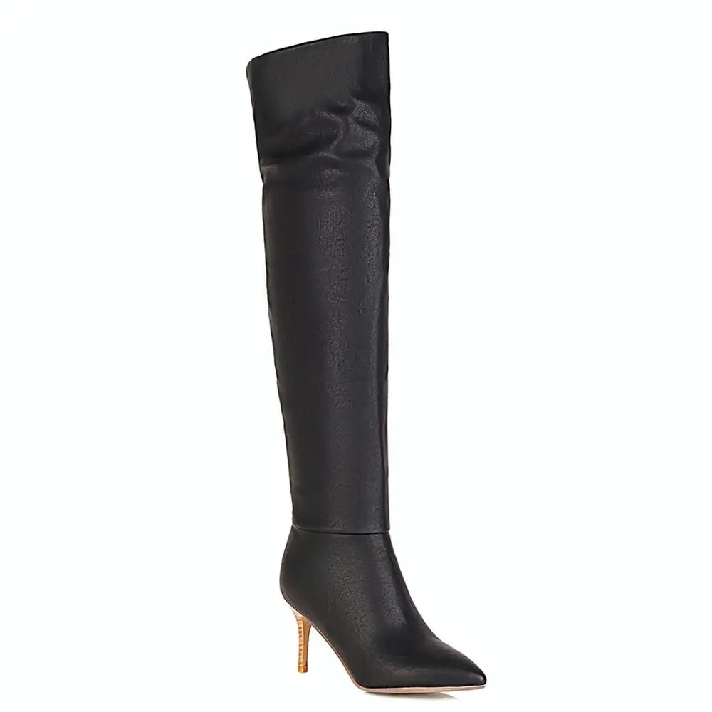 Fashion Trend Wood Grain Heel Stretch Knee-Length Boots Winter Women's Shoes