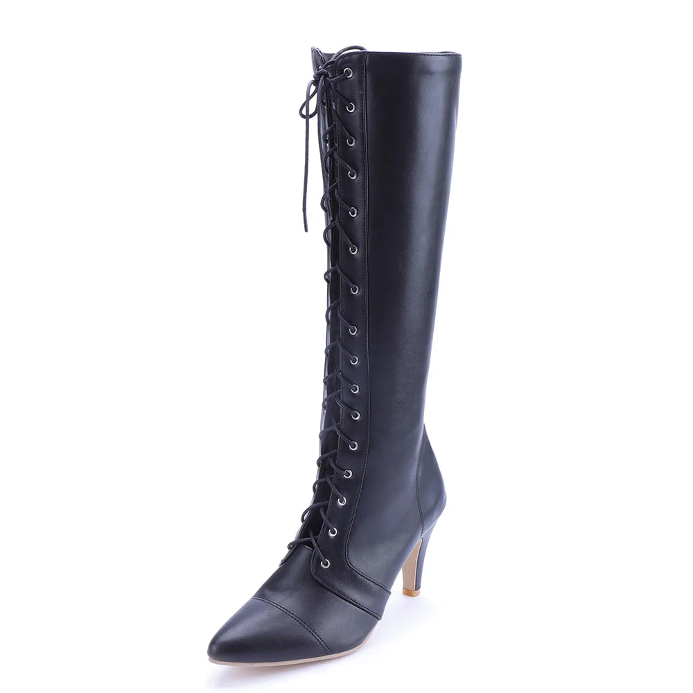 Pole Dance Women's Shoes Sexy Pointed Toe Stiletto Heel Cross Strap Knee-Length Boots Oversized Nightclub Catwalk Boots