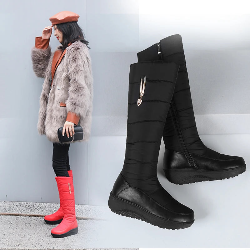 2024 New  Waterproof Down Cloth Space Cotton Snow Boots Plush Lining Heightening Thick Bottom Winter Warm Shoes Down Boots