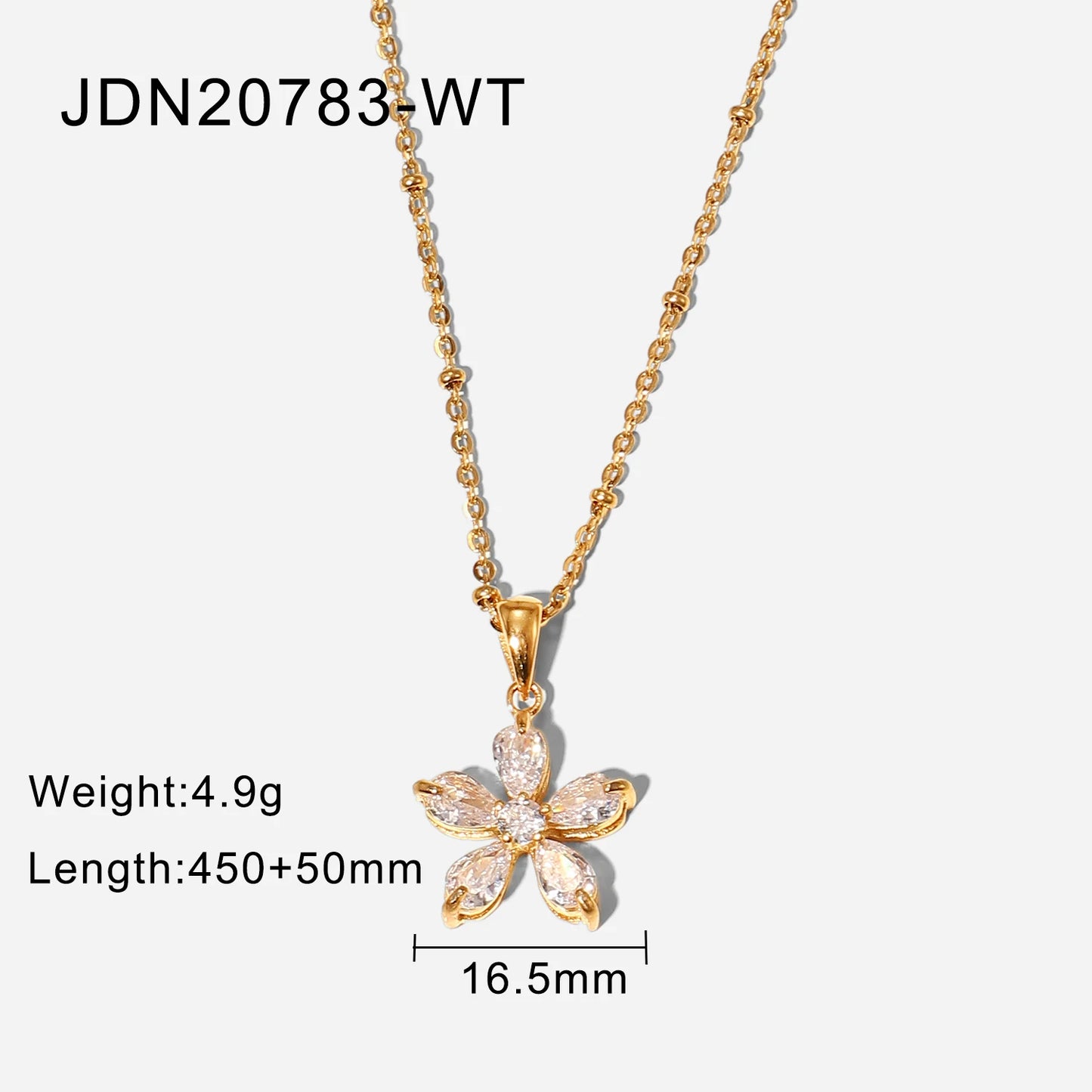 18K Plated Stainless Steel Trendy 16mm white zircon five-petal flower pendant necklace for women Jewelry Party Gift