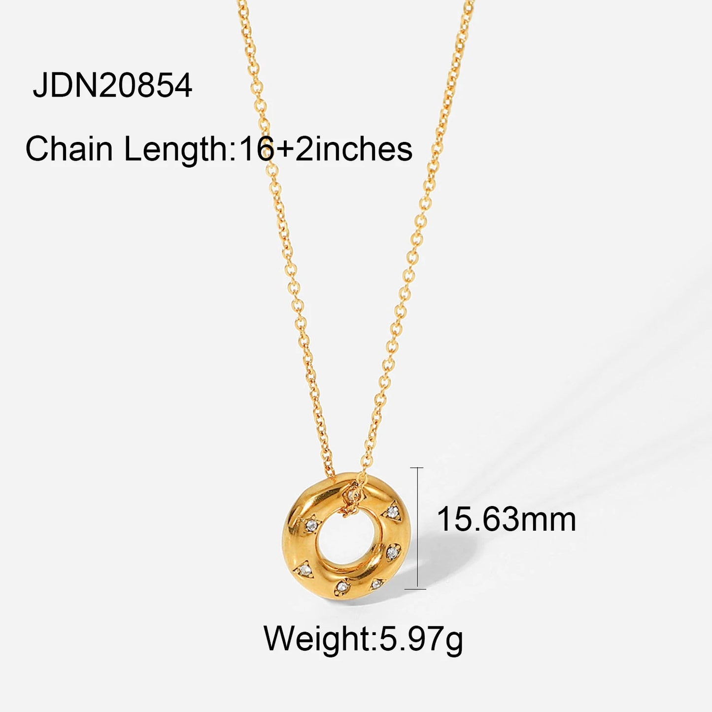 Fashion 18k Gold Plated Stainless Steel Tarnish Free Female Jewelry Cubic Zirconia Circle Hollow Pendant Necklace for Women