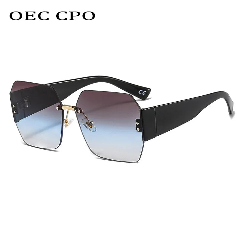 OEC CPO Fashion Rimless Sunglasses Women Square Goggle Glasses Female Brand Trend Flower Legs Shades Uv400 Vintage Eyeglasses