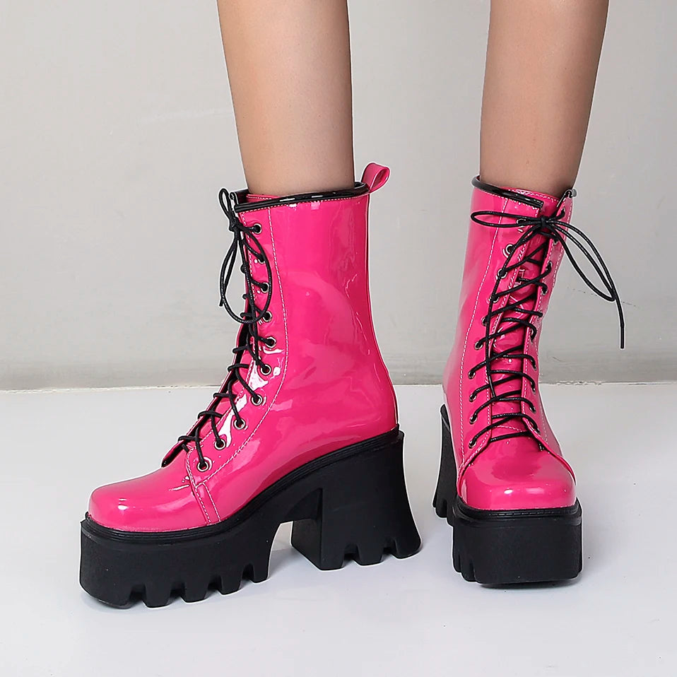 Leather Street Fashion Style Boots With Cross Straps