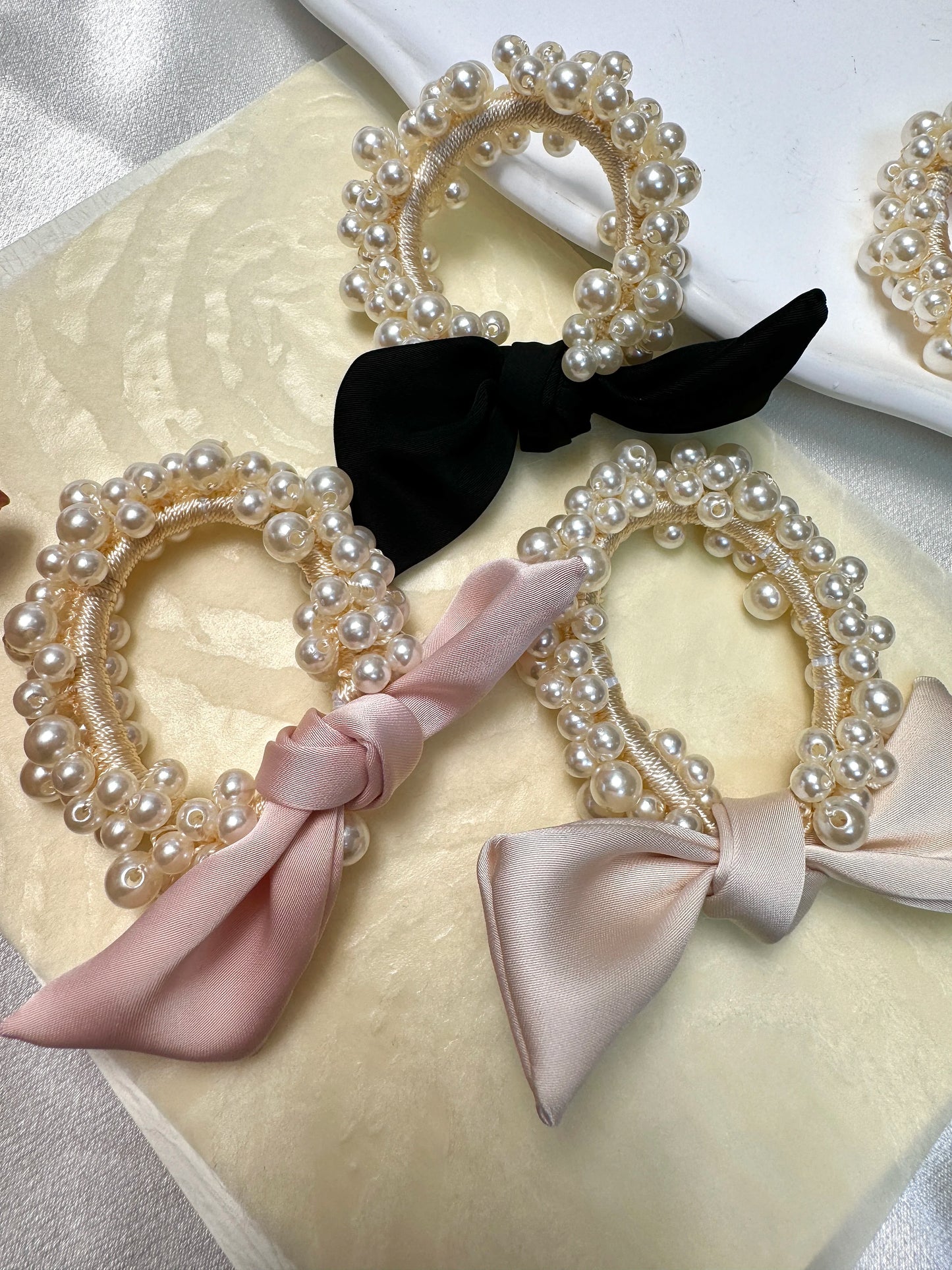 Small Hair Ties: Handmade with unique and attractive faux pearl embellishments.