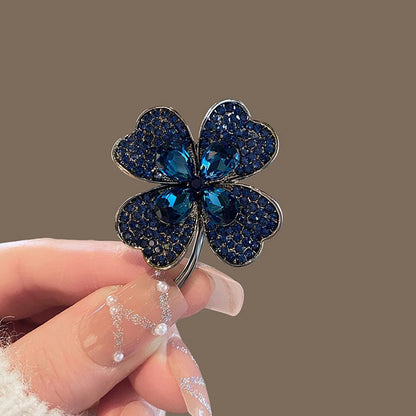 Lucky Four Leaf Clover Blue Crystal Brooch French Retro Corsage Fixed Clothes Pin Buckle for Women Wedding Dress Jewelry