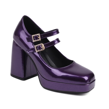 Fashion Purple Platform Pumps for Women Goth Thick Heeled Party Ladies Block High Heels Buckle Strap Mary Jane Shoes Woman 2023