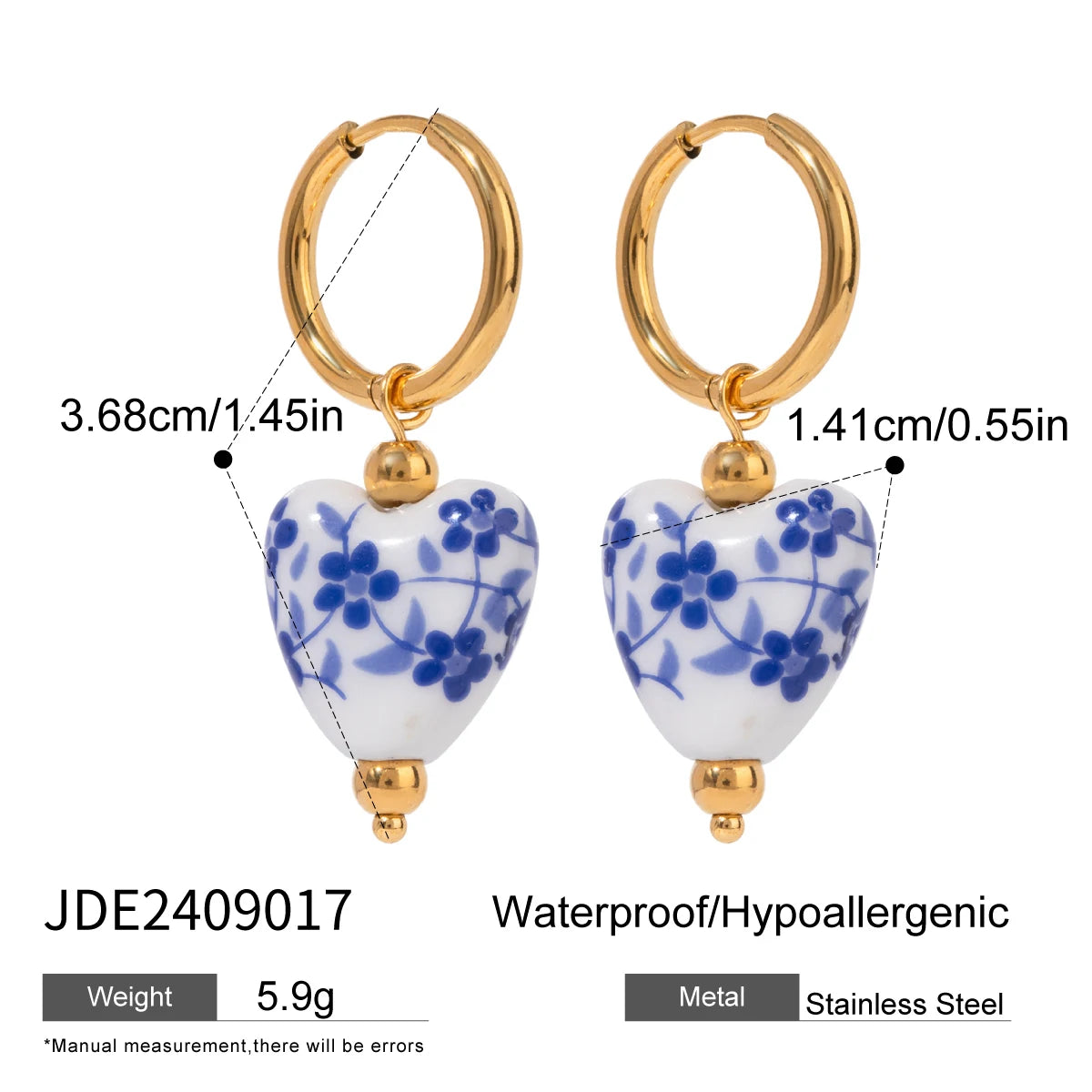 Youthway Flower Heart Ceramic Drop Dangle Stainless Steel Earrings Party Charm Romantic Jewelry for Women Gift 2024