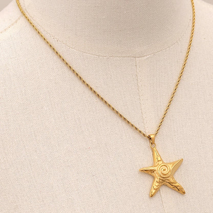 Youthway Threaded Starfish Stainless Steel  Pendant Necklace 18K Gold Plated Waterproof Fashion Jewelry New For Women Men