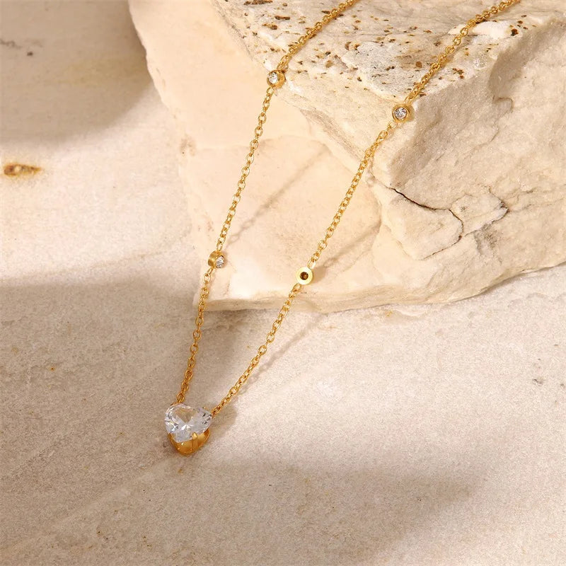 New Pendant necklace Heart Shaped Crystal Zircon Pendant Gold plated stainless steel Party Hot Jewelry Gifts