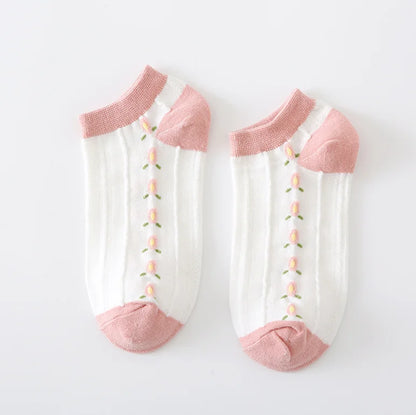 Japanese Harajuku Style Kawaii Woman Socks Cotton with Strawberry and Flower Funny and Pink Socks Women 121702