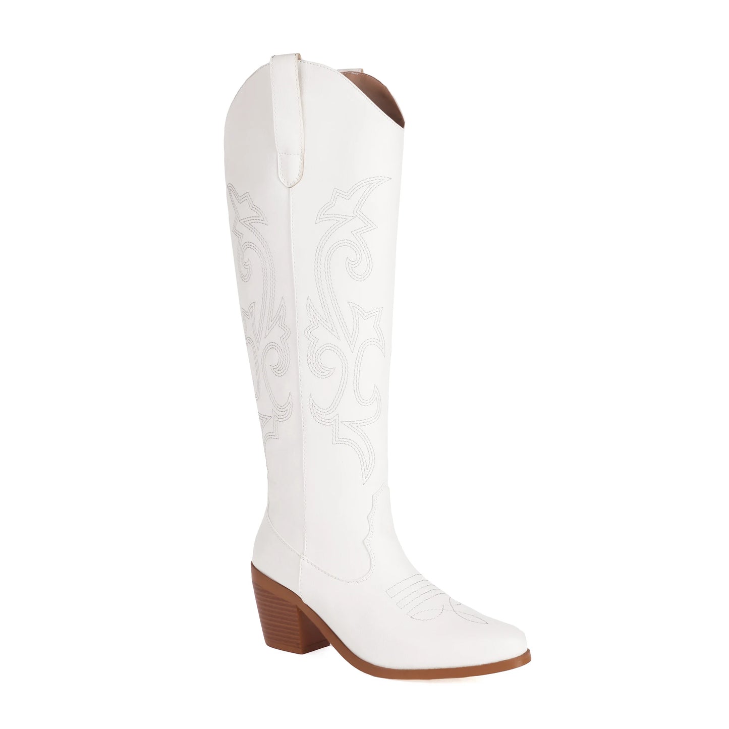 Pointed Wood Grain Thick Heel Western Boots