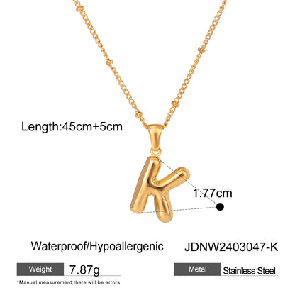 Youthway 18K Gold Minimalist Thick Balloon Bubble Alphabet Necklace Women Stainless Steel Initial Letter Pendant Collar Jewelry