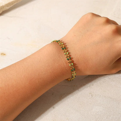 Stainless Steel Bracelet Green Dripping Olive Leaf Bracelet young energetic girl 18 K Metal Texture party anniversary gift