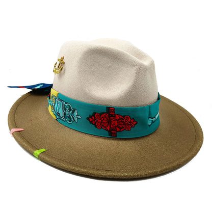 chapeu Handmade irregularly sewn denim patch Fedora hat