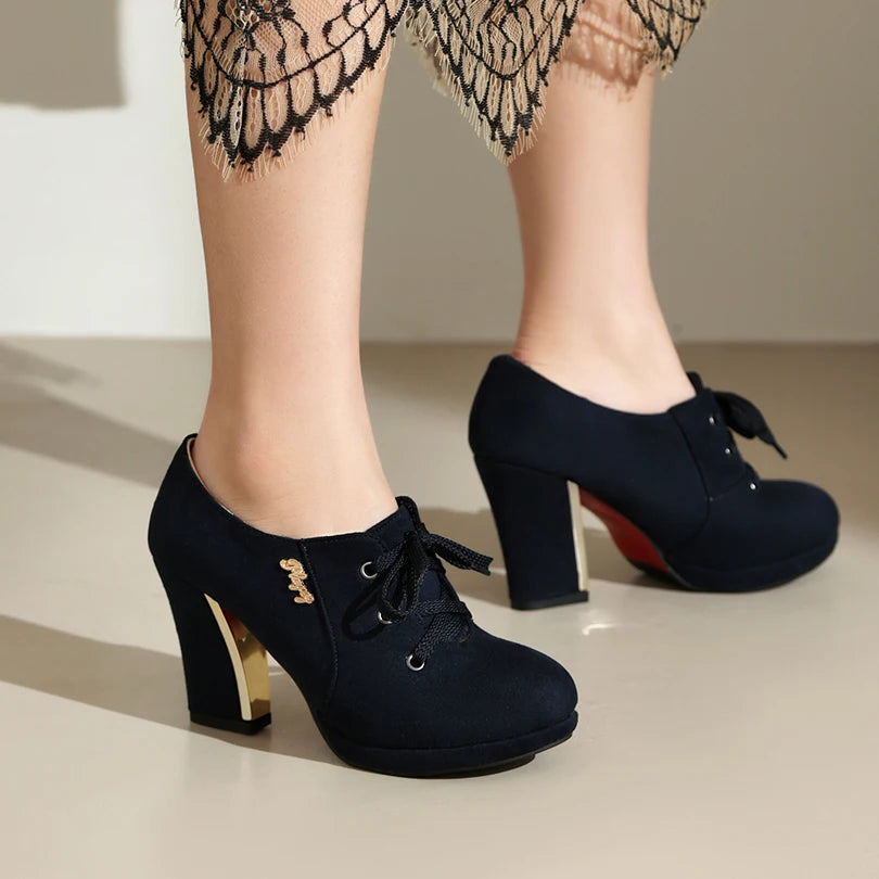 Frosted Flock Round Toe Platform Ultra High Metal Thick Lace Up Shallow Women's Ankle Boots Breathable Inner High Heels