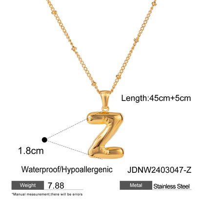 Youthway 18K Gold Minimalist Thick Balloon Bubble Alphabet Necklace Women Stainless Steel Initial Letter Pendant Collar Jewelry