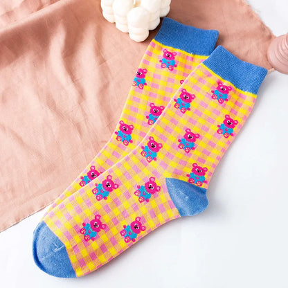 Cartoon Grid Woman Socks