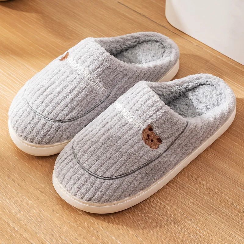 Evshine Women Slippers Cartoon Bear Mens Slippers Winter Warm Home Shoes Bedroom Casual Couple Slippers Comfort Cotton Slippers