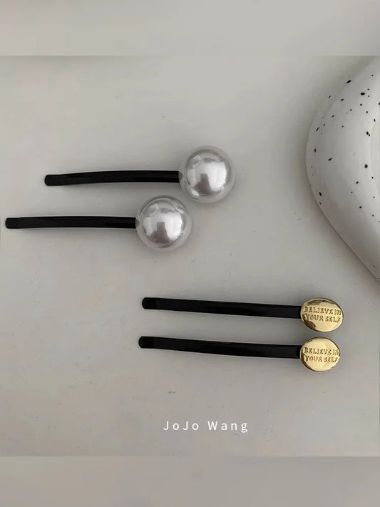 New Fashion Hair Clips for Girls Barrettes With Artificial Pearls Black Hairpins Side Slide Hair Accessories