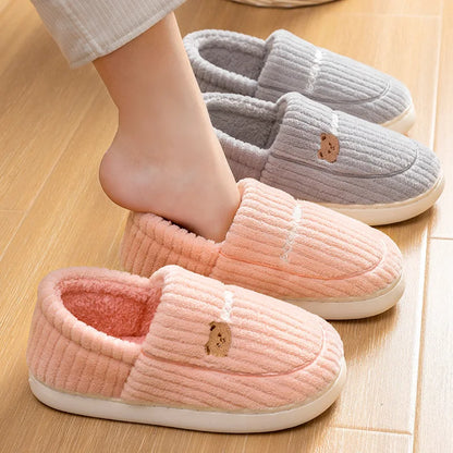 Evshine Women Slippers Cartoon Bear Mens Slippers Winter Warm Home Shoes Bedroom Casual Couple Slippers Comfort Cotton Slippers