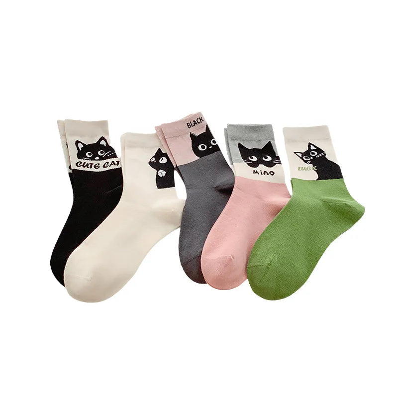 1 Pair of Cartoon Cat Middle Tube Designer Socks